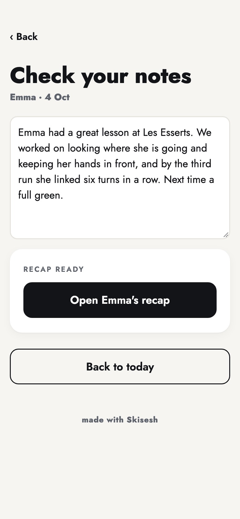 The finished recap, ready to send
